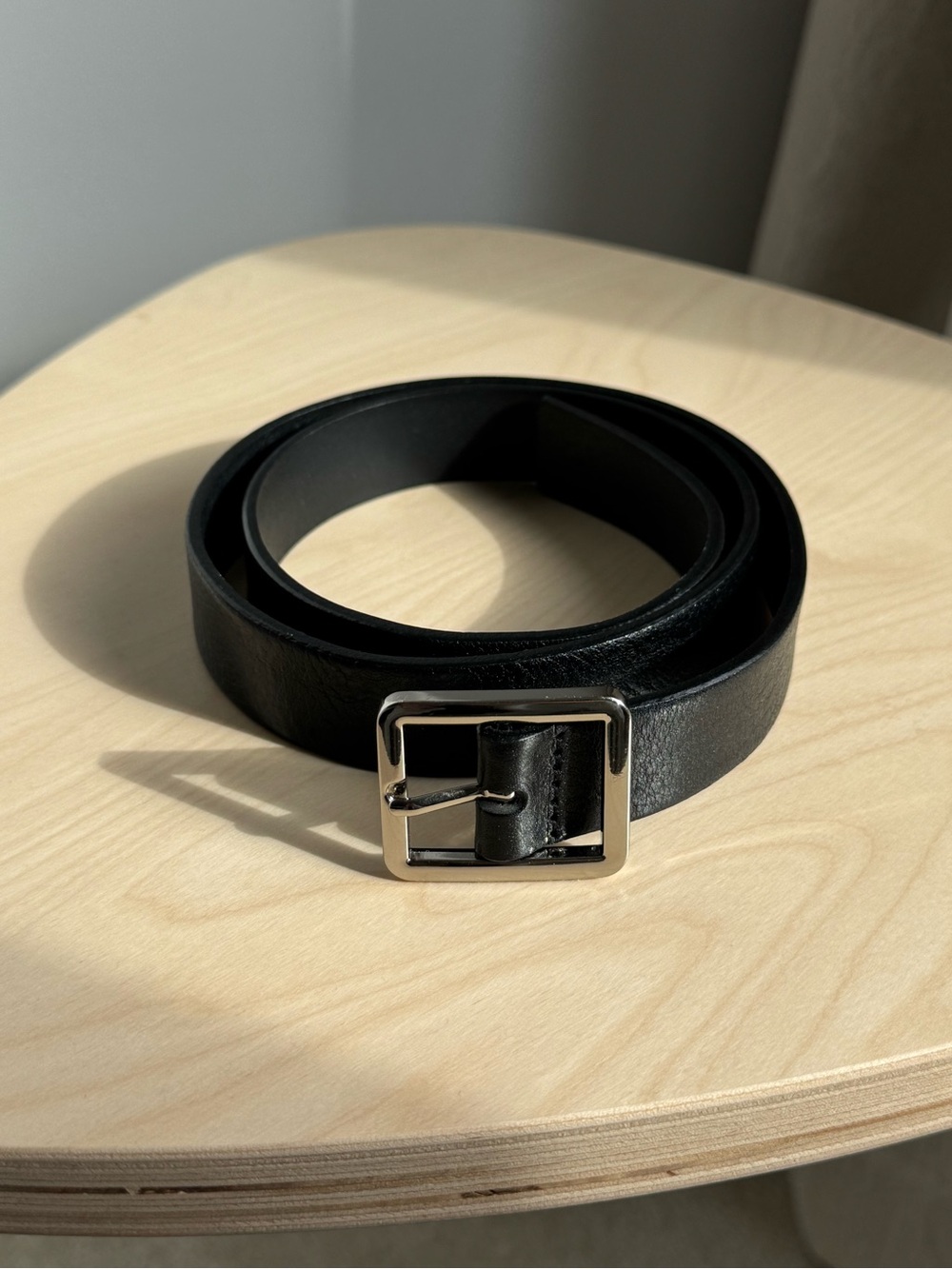 Simons Black Leather Belt with Silver Square Buckle